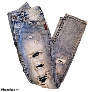 Silver jeans Suki destroyed light wash skinny jean
